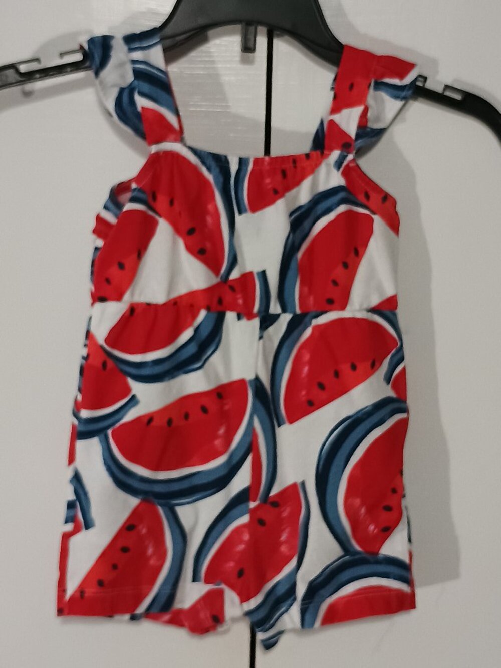 Carter’s Baby Girl 12M Watermelon Romper Red White Blue Cotton Summer One Piece - Picture 2 of 6